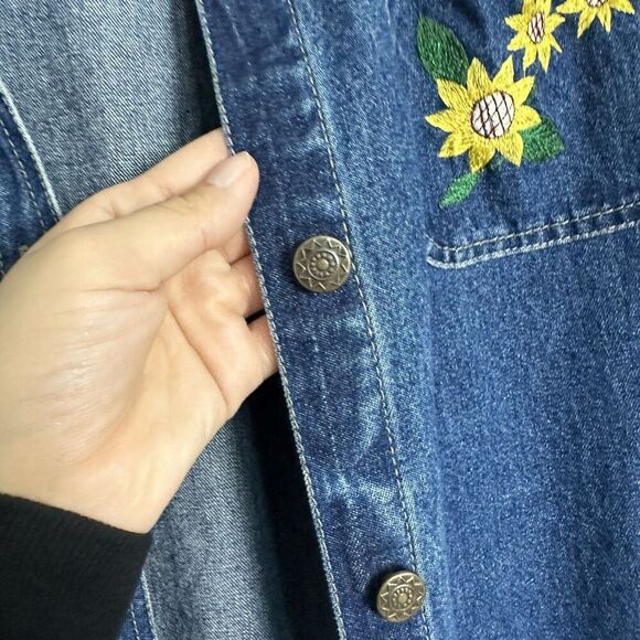 VTG Michelle Louise Denim Jacket Sunflower Embroidery Size Womens XL Vintage 90s - Picture 4 of 7